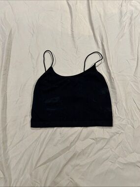 Women's Black Ribbed Spaghetti Strap Crop Tank